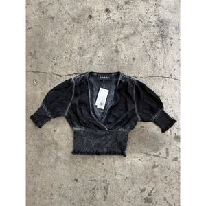NWT Nicole Miller‎ 100% Silk Black Floral Crop Blouse MSRP $245